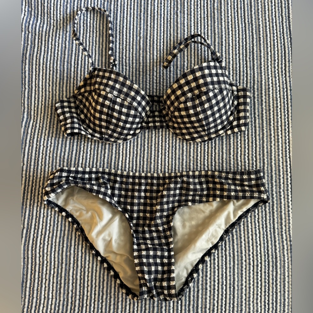Jcrew Navy and white gingham bikini
